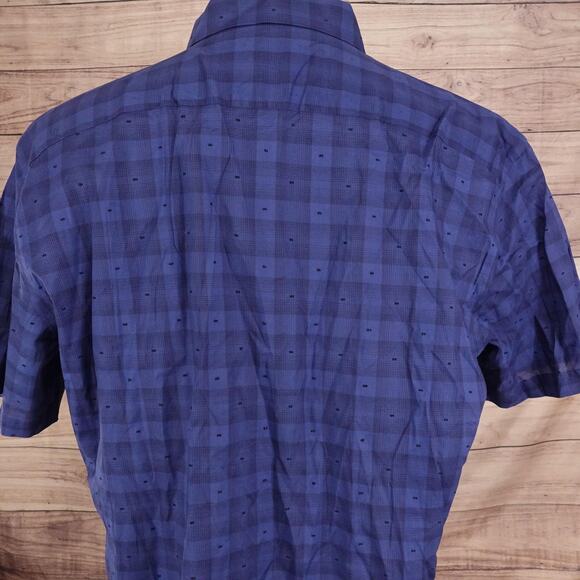 Zachary Prell Shirt Mens XL Blue Short Sleeve Button Front Cotton Plaid Casual - Picture 5 of 9